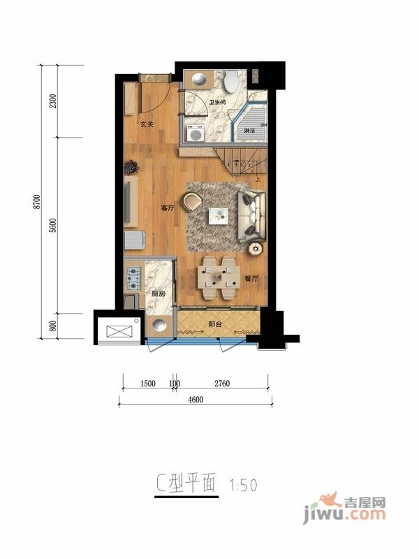 金色江南2室2厅1卫40㎡户型图