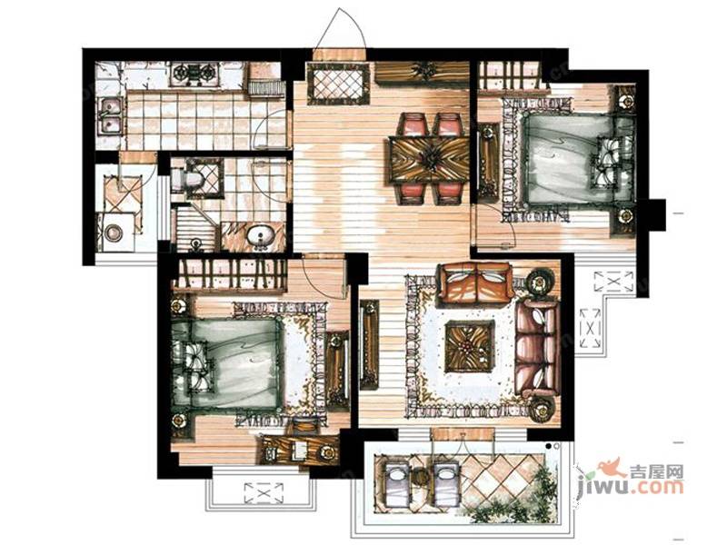 丰泽湾公寓2室2厅1卫84㎡户型图