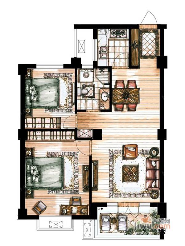 丰泽湾公寓2室2厅1卫88㎡户型图