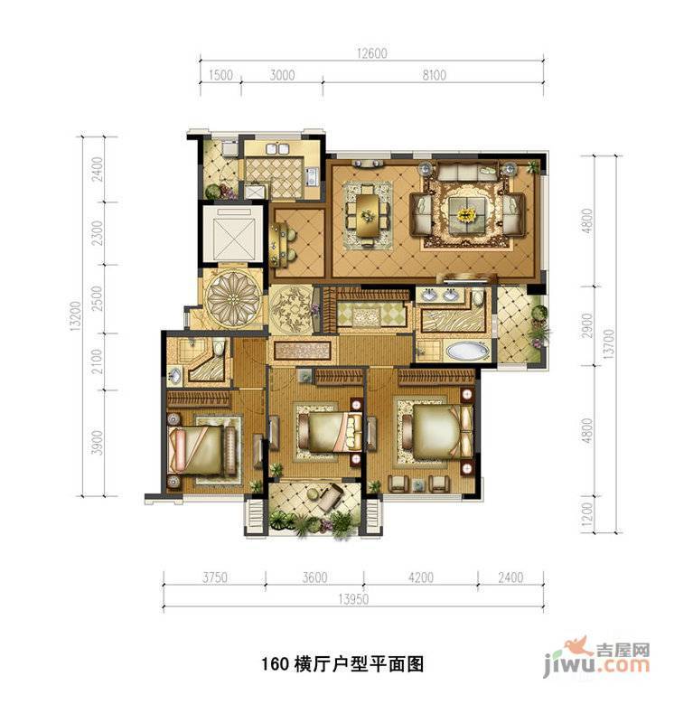 金地澜悦3室2厅2卫160㎡户型图