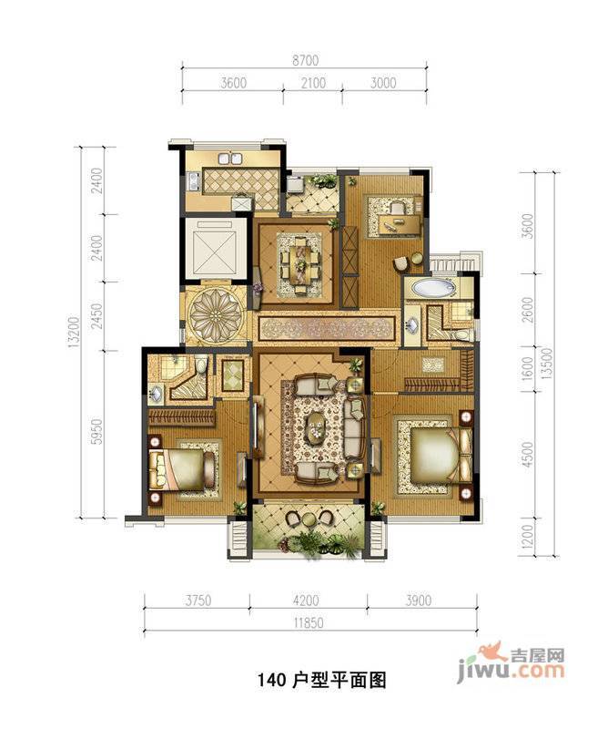 金地澜悦3室2厅2卫140㎡户型图