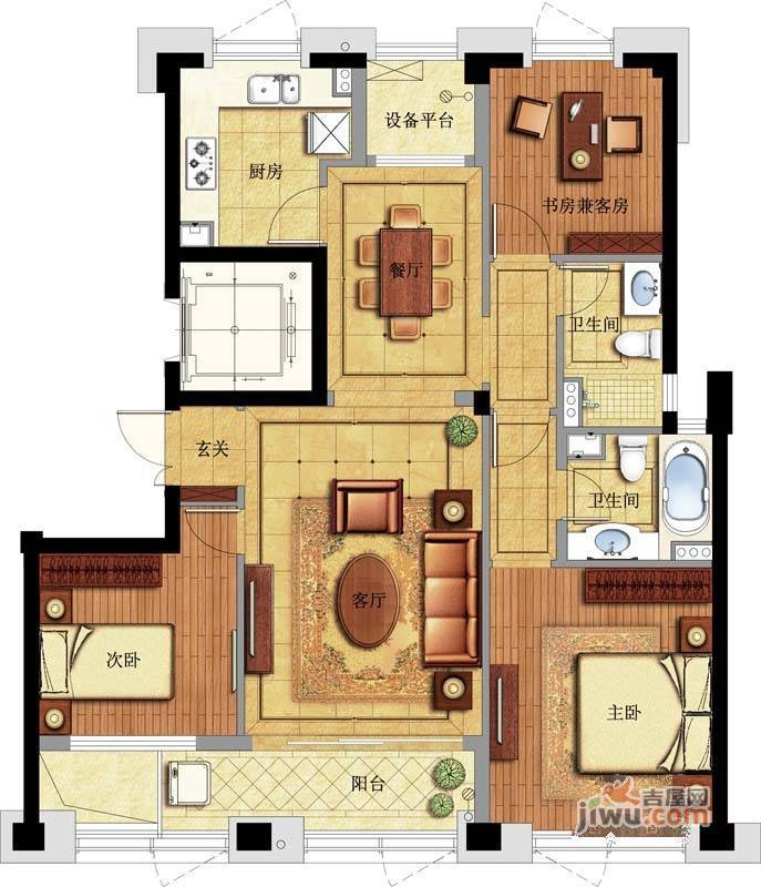 荣安心居3室2厅2卫131㎡户型图