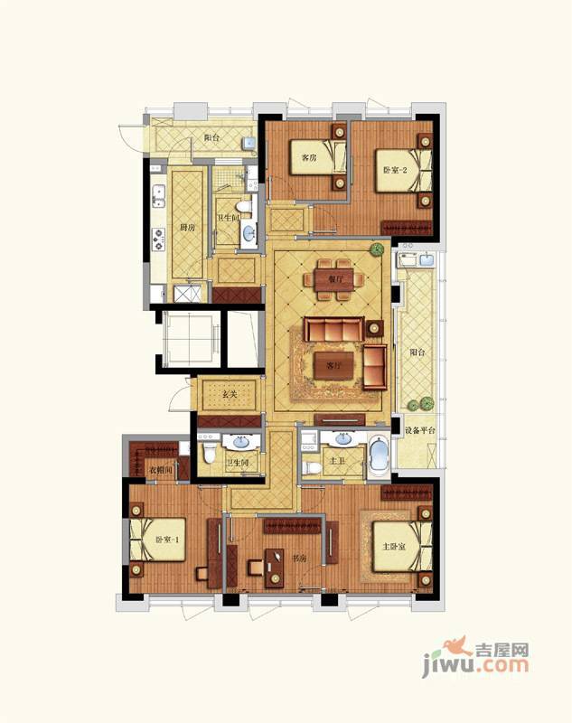 荣安心居5室2厅3卫200㎡户型图