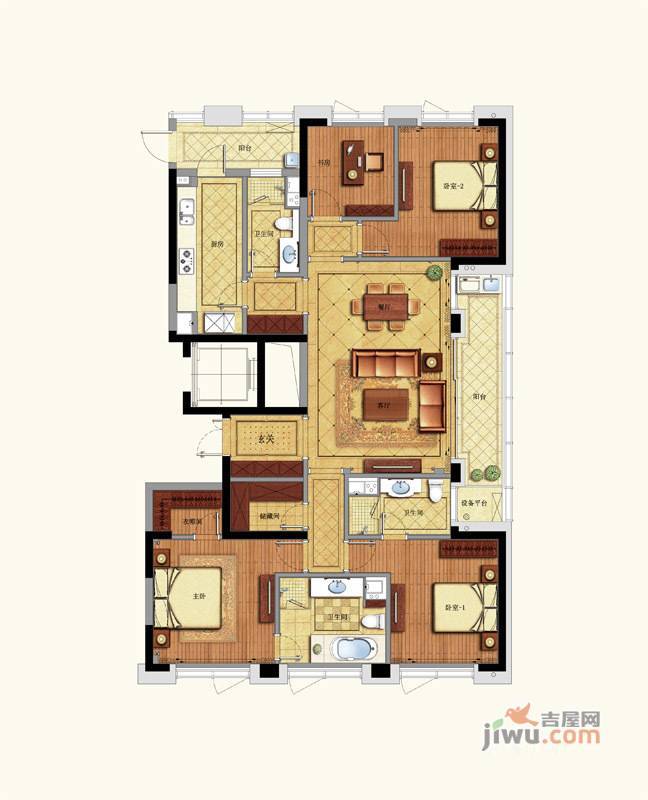 荣安心居4室2厅3卫200㎡户型图