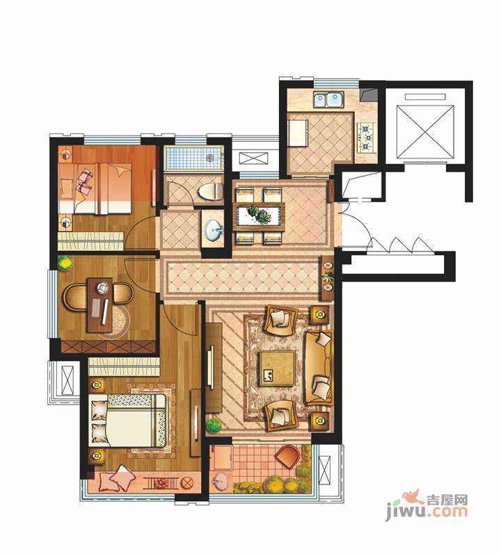 鼎豪名苑3室2厅1卫86㎡户型图