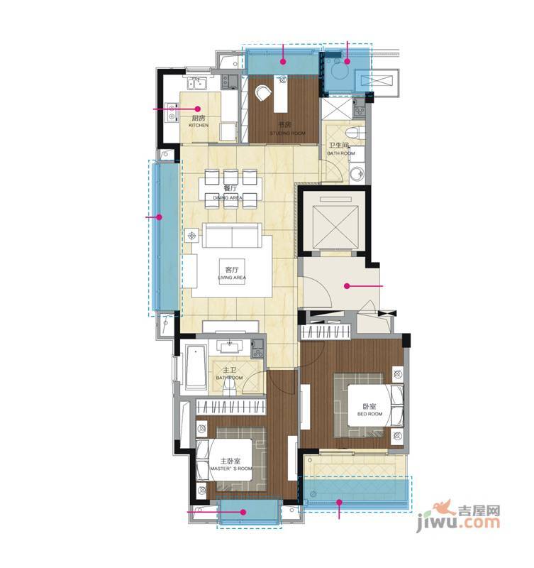 罗蒙环球城3室2厅2卫124㎡户型图