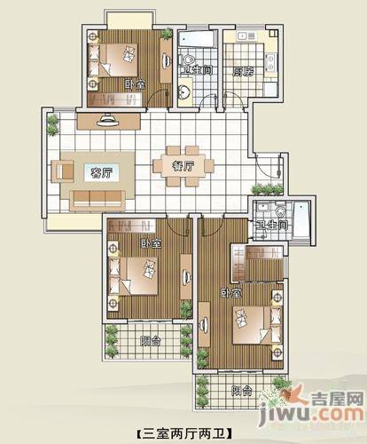 阳光左岸3室2厅2卫135㎡户型图