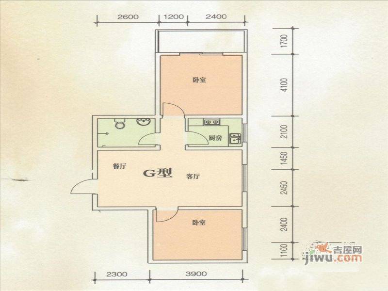 东方绿洲2室2厅1卫88.7㎡户型图