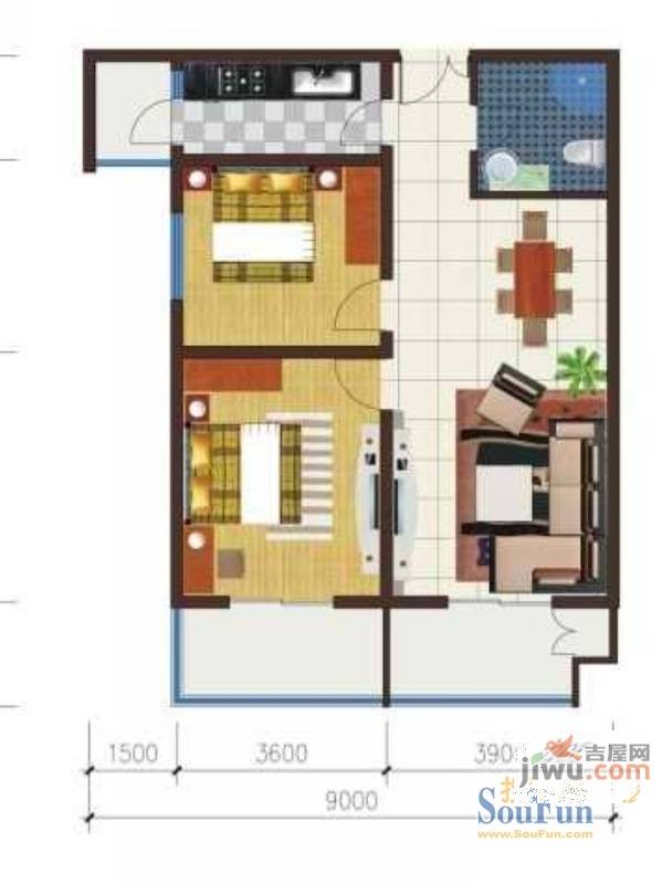 正天润城2室1厅1卫102㎡户型图