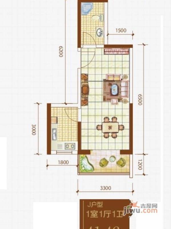 格兰逸境1室1厅1卫41.5㎡户型图