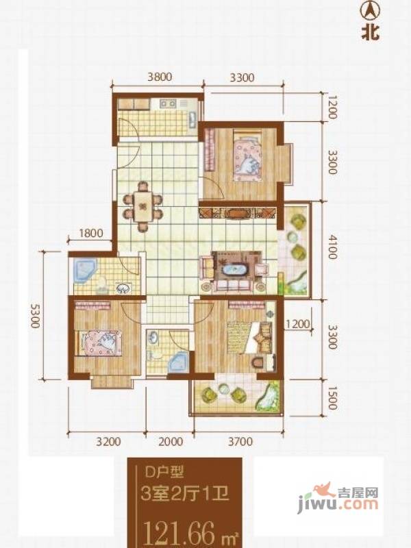 格兰逸境3室2厅1卫121.7㎡户型图