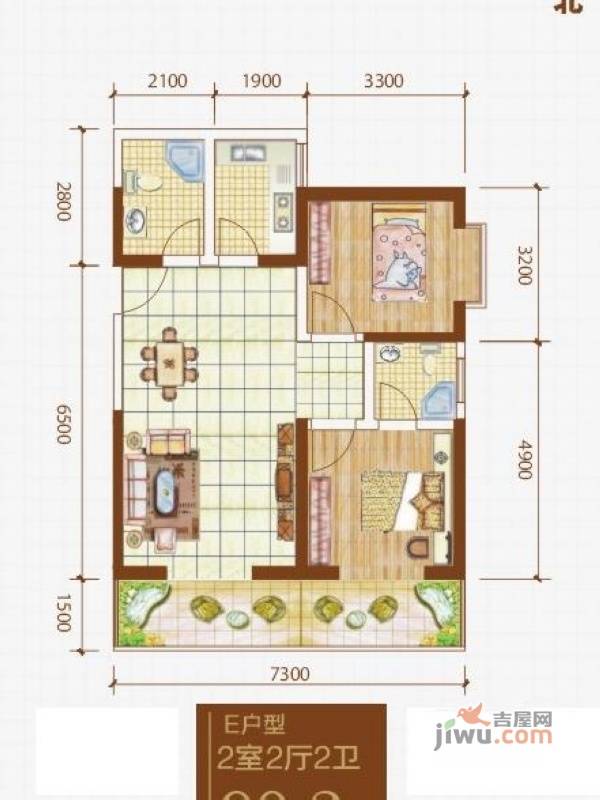 格兰逸境2室2厅2卫90.3㎡户型图