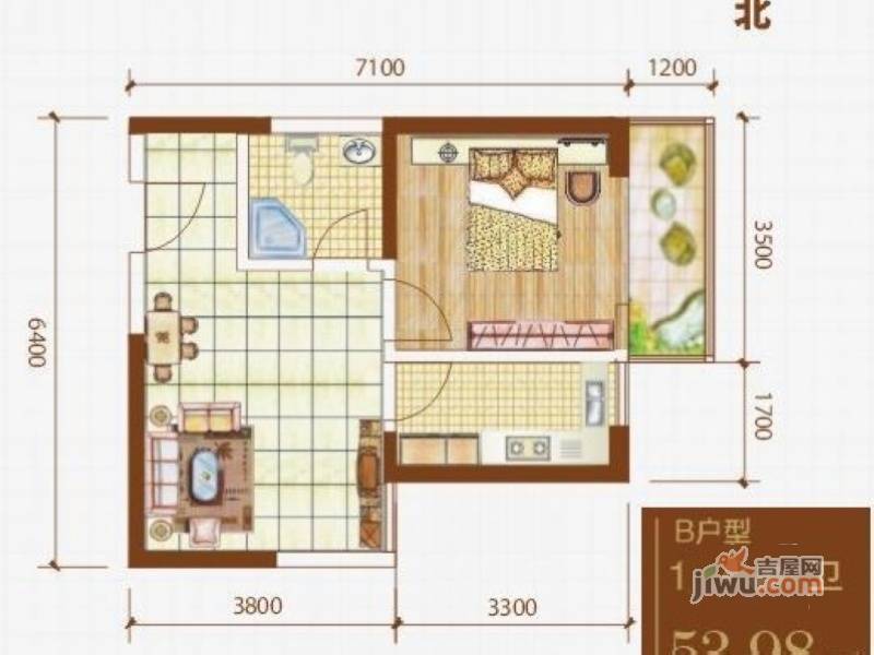 格兰逸境1室1厅1卫54㎡户型图