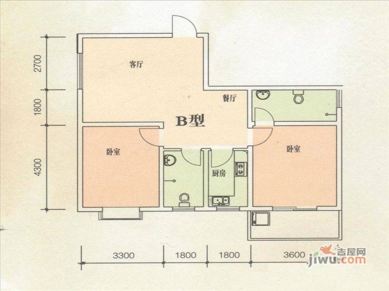 东方绿洲2室2厅2卫105.3㎡户型图