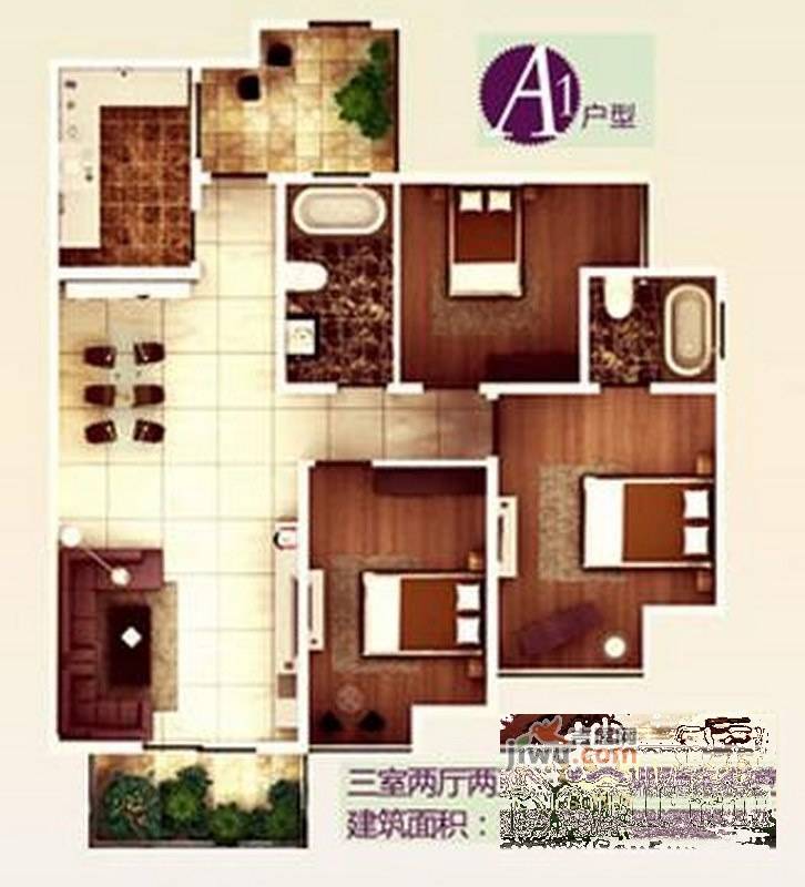 金茂紫庭3室2厅2卫103.8㎡户型图