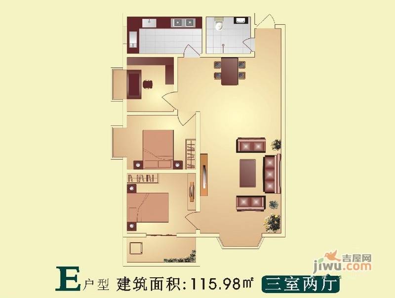 锦雁花园3室2厅1卫116㎡户型图