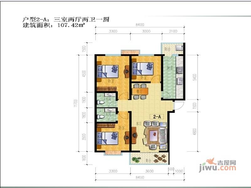 大兴湖景馨苑3室2厅2卫107.4㎡户型图