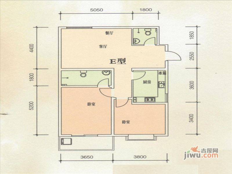 东方绿洲2室2厅2卫110.2㎡户型图