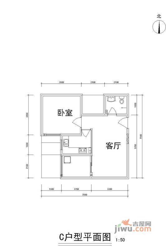 雅逸新城1室1厅0卫58.9㎡户型图