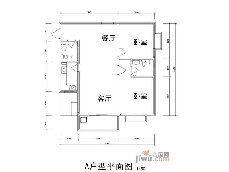 雅逸新城2室2厅1卫109.1㎡户型图