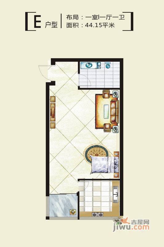 汉都故里1室1厅1卫44.1㎡户型图