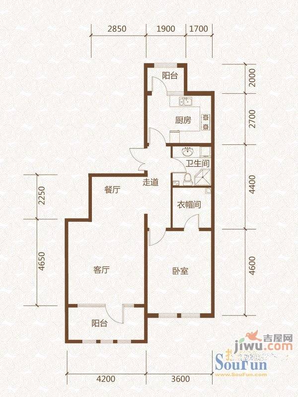 群力玫瑰湾1室2厅1卫98㎡户型图