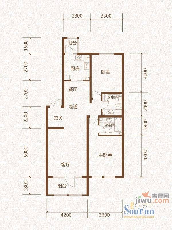 群力玫瑰湾2室2厅2卫79.4㎡户型图