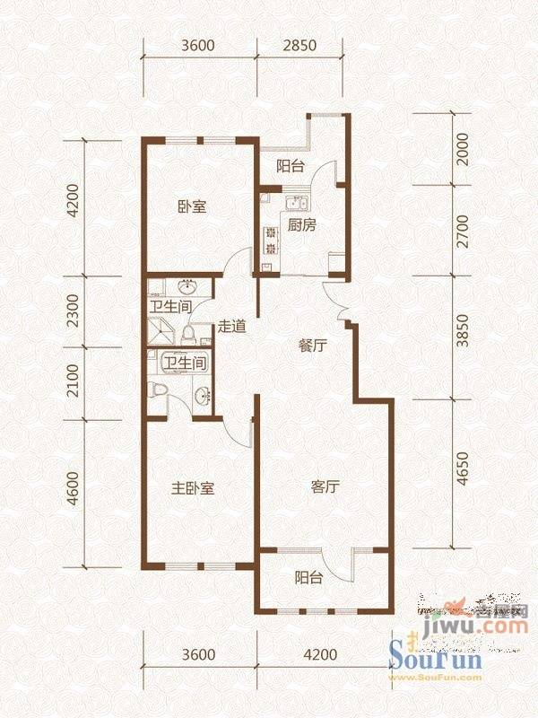 群力玫瑰湾2室2厅2卫120.8㎡户型图