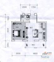 上京华府1室1厅1卫55㎡户型图