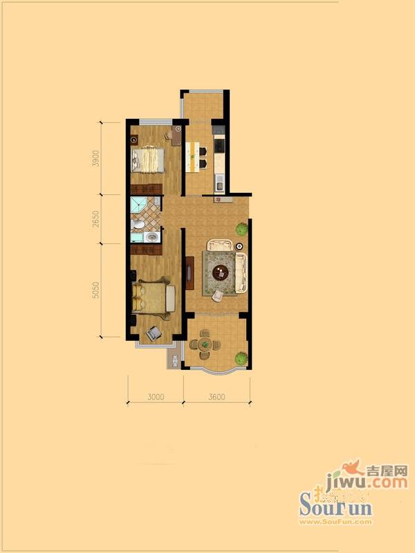 南极国际维也纳花2室1厅1卫106.3㎡户型图