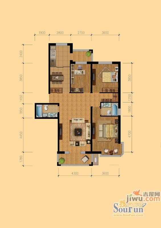 南极国际维也纳花3室2厅2卫154.7㎡户型图