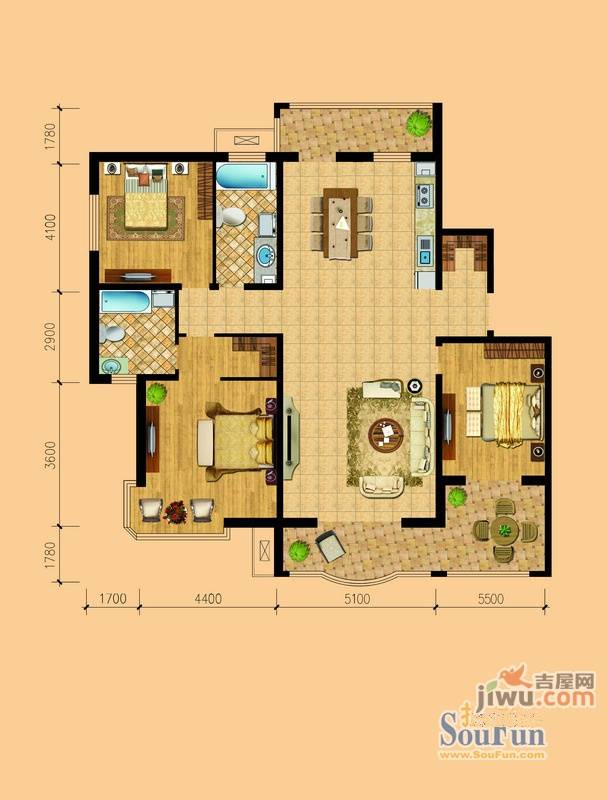 南极国际维也纳花3室2厅2卫209.1㎡户型图