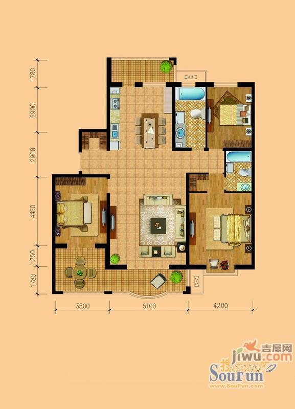 南极国际维也纳花3室2厅2卫150.2㎡户型图