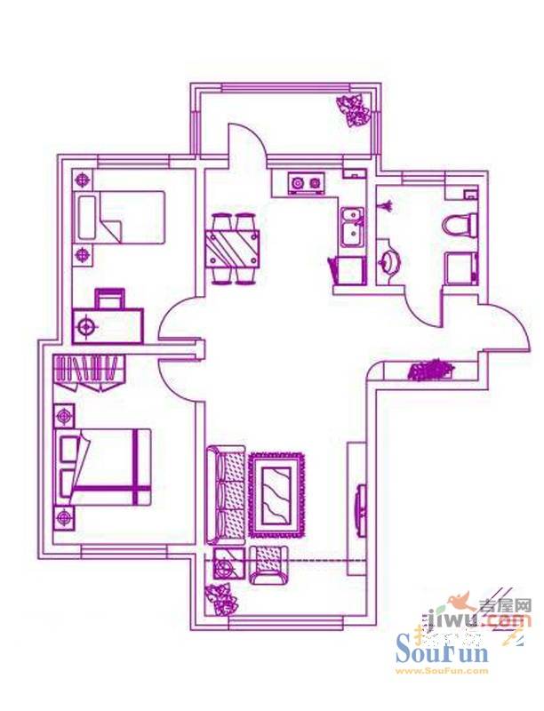 锦绣华城2室2厅1卫99.7㎡户型图