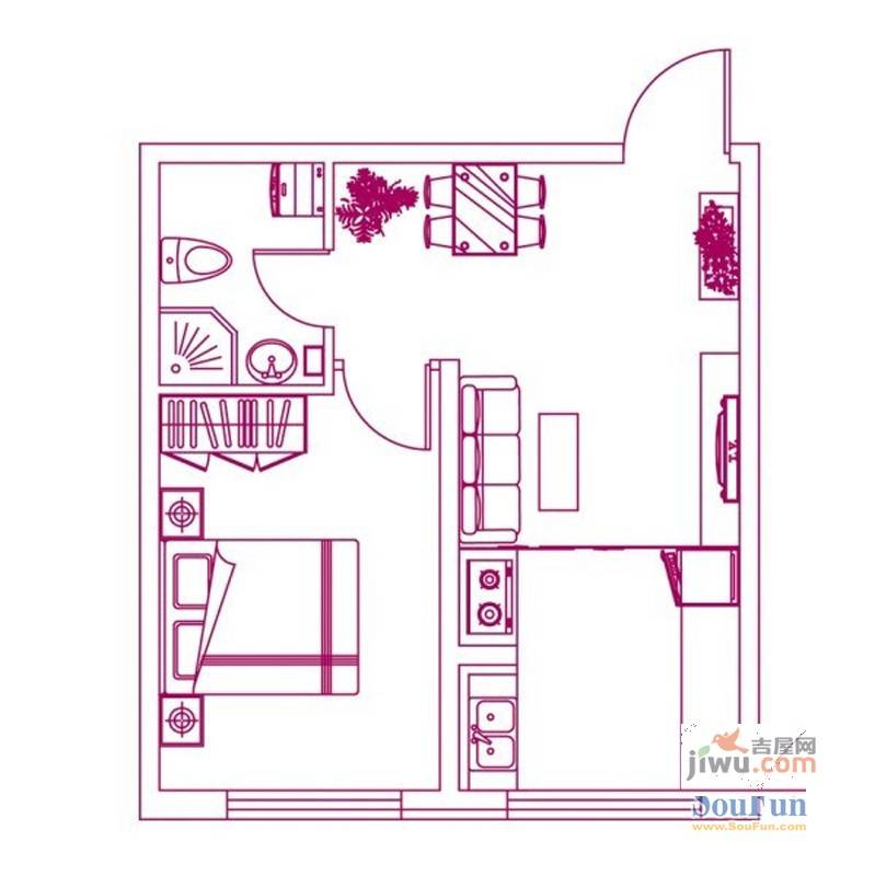 锦绣华城1室2厅1卫49.3㎡户型图