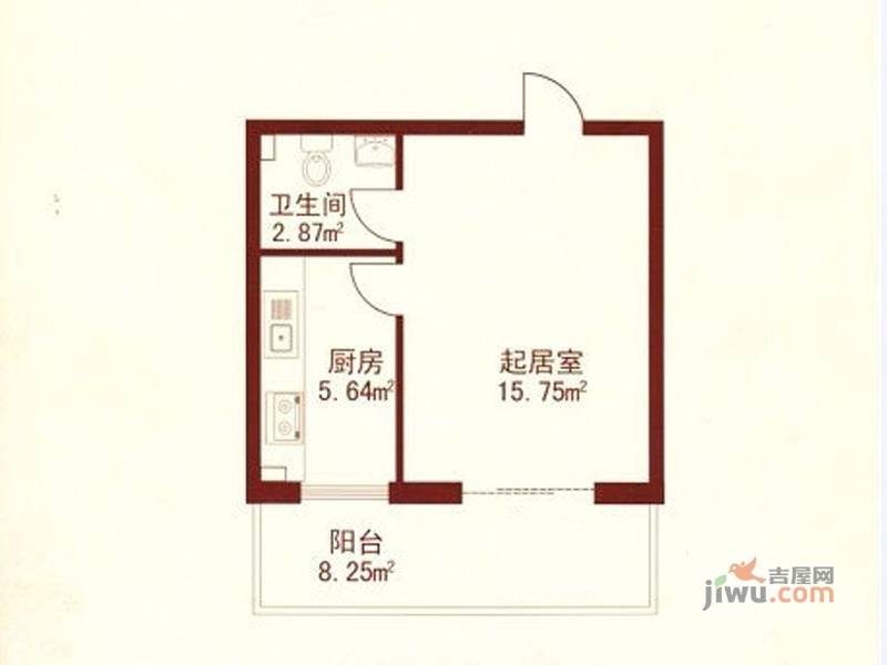 江城之珠1室0厅1卫24.3㎡户型图