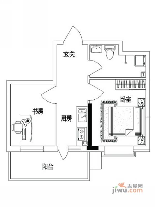 时尚派2室0厅1卫28.5㎡户型图