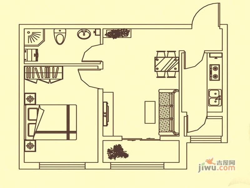 锦绣华城1室1厅1卫64.9㎡户型图