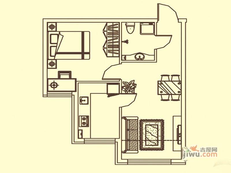 锦绣华城1室1厅1卫60.9㎡户型图