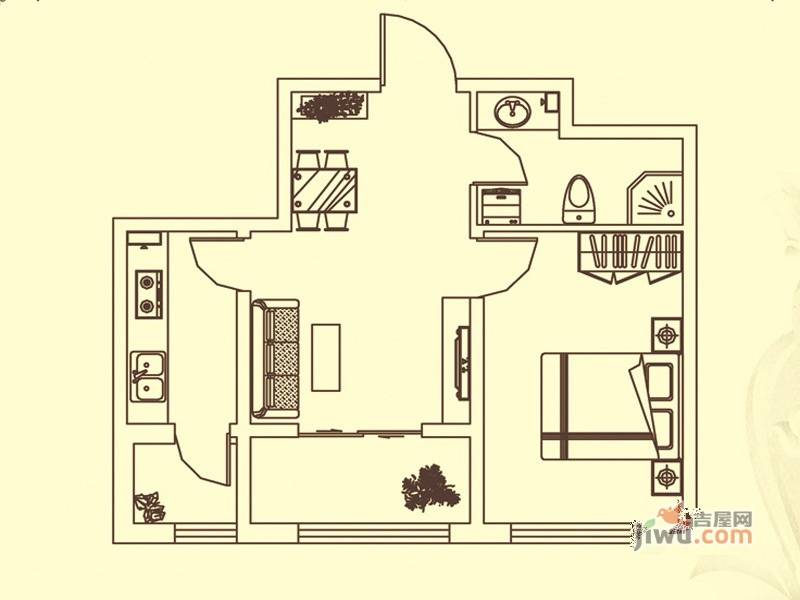 锦绣华城1室1厅1卫68.1㎡户型图