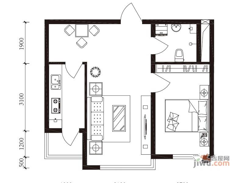 左岸人大之家1室1厅1卫68.4㎡户型图