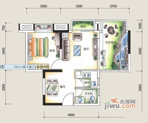 丽景花园2室1厅1卫户型图