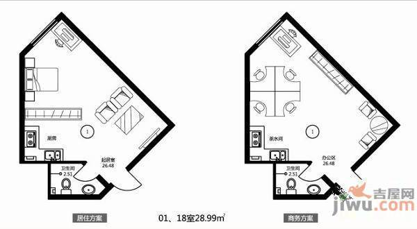 深蓝杰座1室0厅1卫28㎡户型图