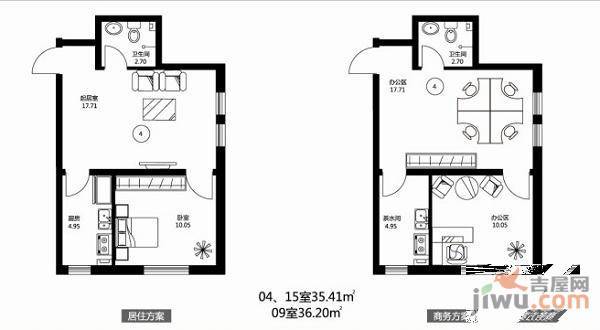 深蓝杰座1室1厅1卫36㎡户型图