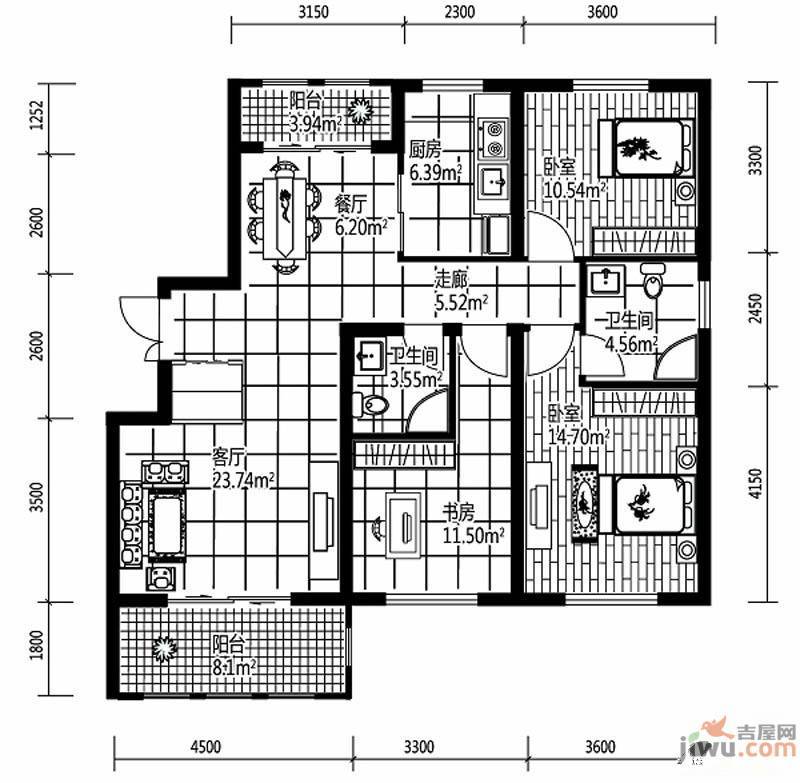 深蓝杰座3室2厅2卫86㎡户型图