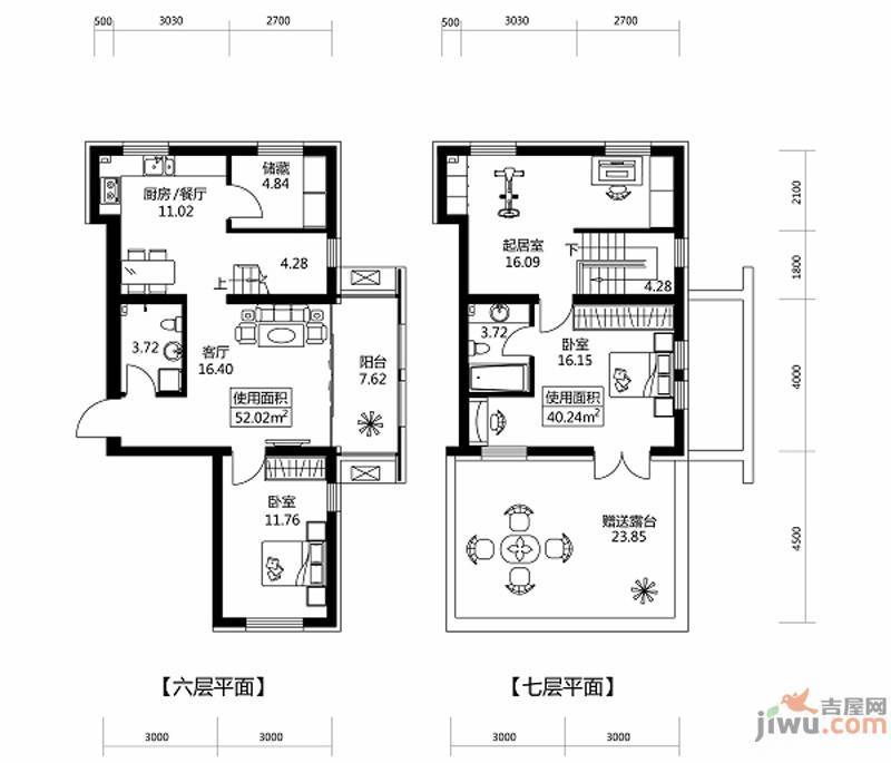 深蓝杰座2室2厅2卫92㎡户型图