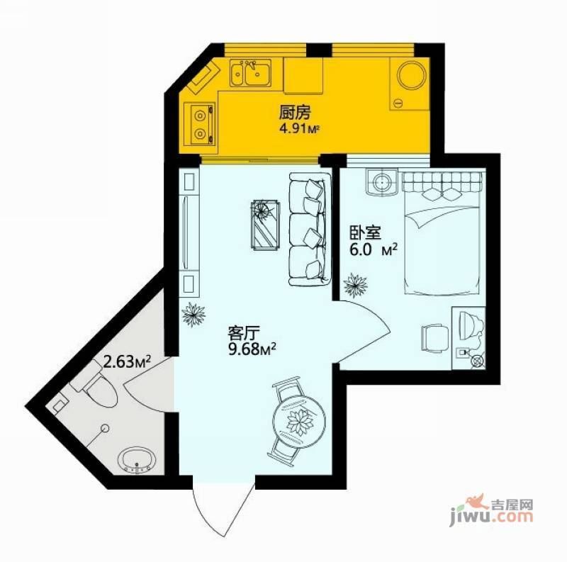 深蓝杰座1室0厅1卫28㎡户型图