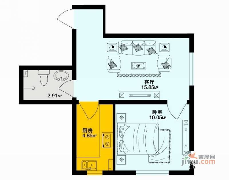 深蓝杰座1室1厅1卫36㎡户型图