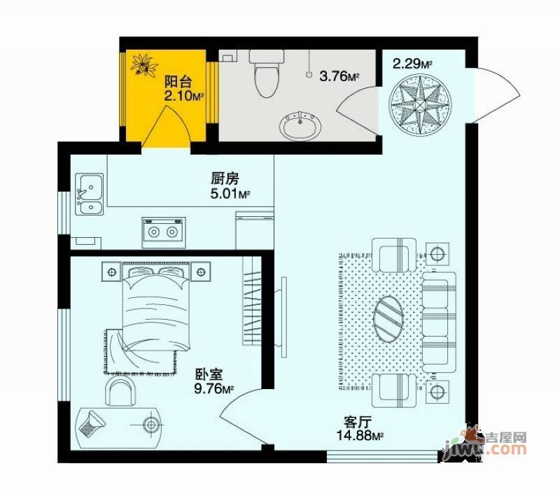 深蓝杰座9室1厅1卫35.7㎡户型图