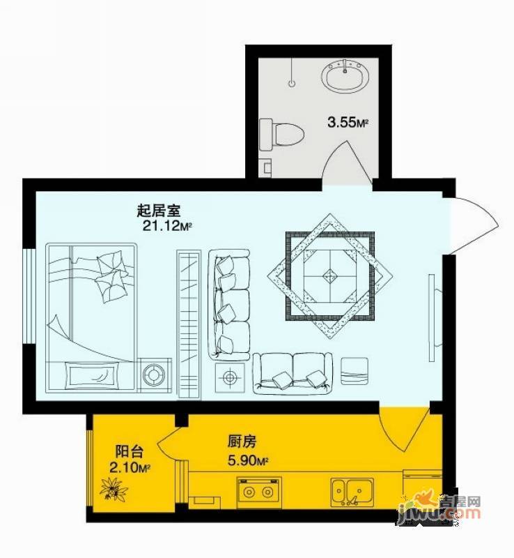 深蓝杰座0室1厅1卫30.6㎡户型图